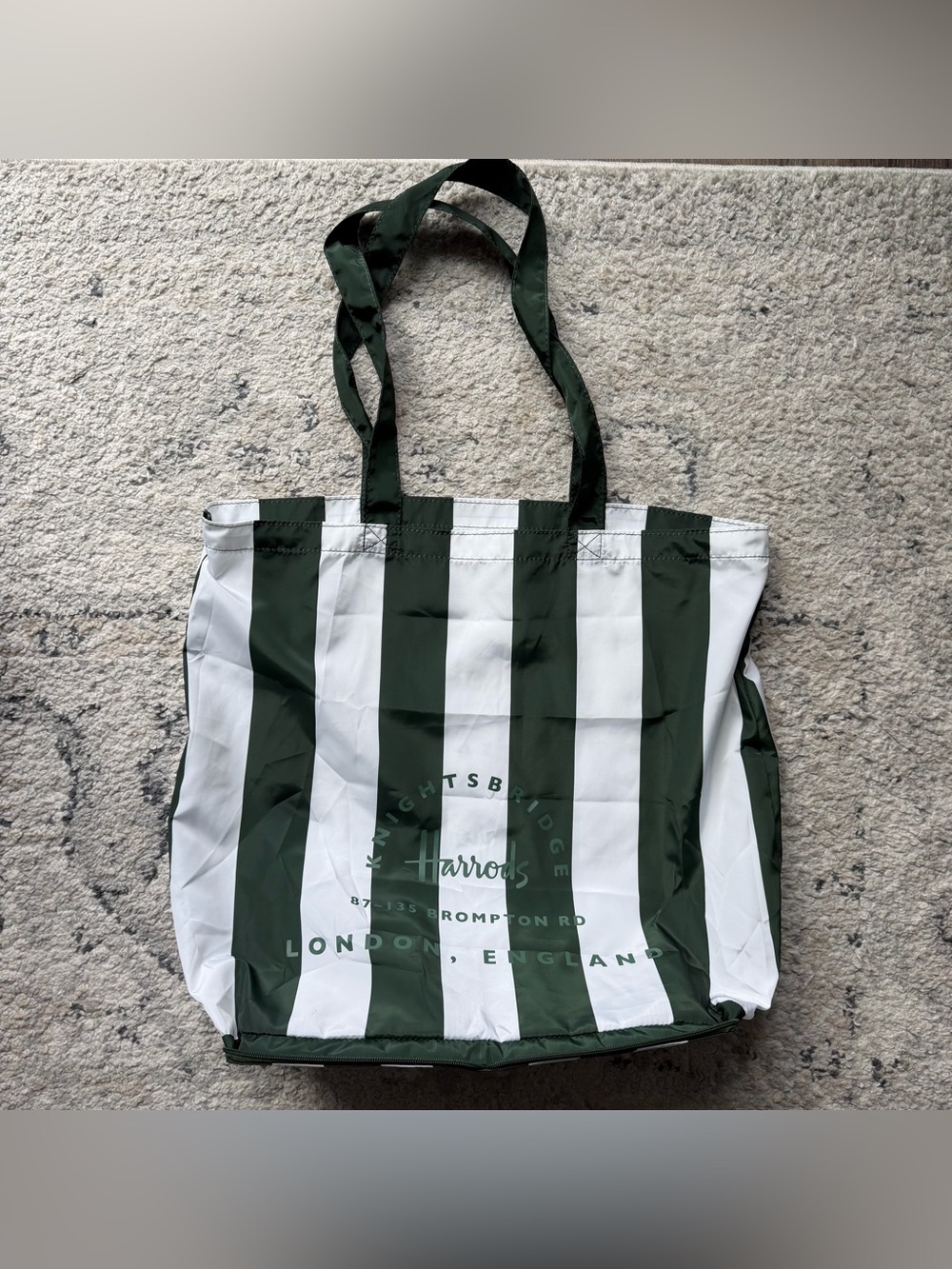 Harrods Logo Pocket Shopper Bag, Green White Stripe